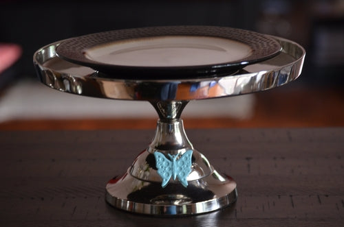 Cake Stand with Turquoise Butterfly (10" Cake Holder)